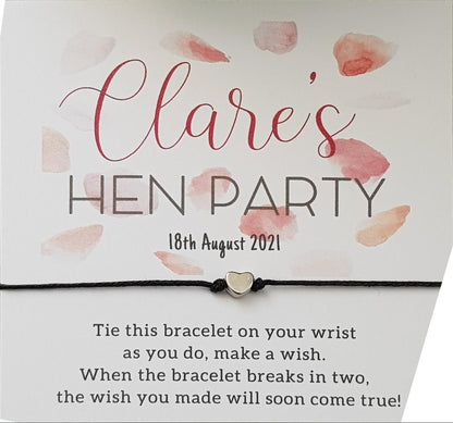 Hen Party Wish Bracelets Pink Petals- Personalised  - Goodie Bag Filler - Hen Weekend, Hen Do, Girls Weekend