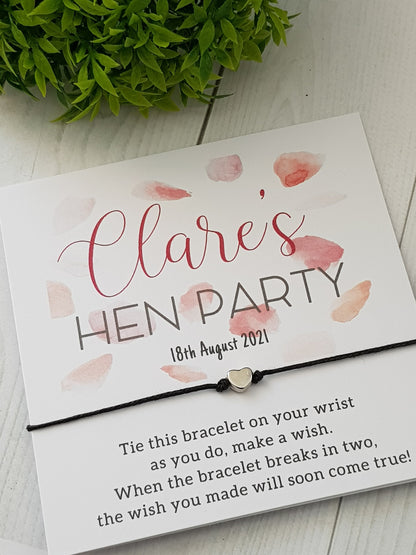 Hen Party Wish Bracelets Pink Petals- Personalised  - Goodie Bag Filler - Hen Weekend, Hen Do, Girls Weekend