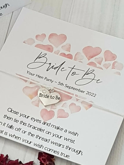 Hen Party Wish Bracelets - Flower Petal Personalised Goodie Bag Filler - Hen Weekend, Hen Do, Girls Weekend - Party - Fancy -Pretty-Pink RP6
