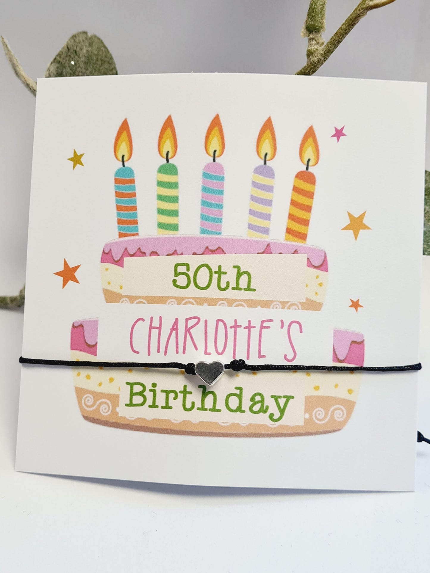 Birthday Cake Wish String Charm Bracelet - Party Goodie Bag Filler - Personalised - Any Age - Birthday - Girls Weekend - Celebration- HH6
