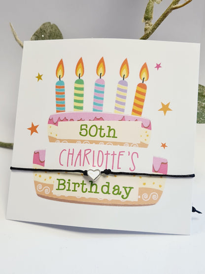 Birthday Cake Wish String Charm Bracelet - Party Goodie Bag Filler - Personalised - Any Age - Birthday - Girls Weekend - Celebration- HH6