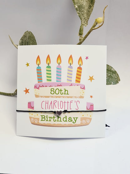 Birthday Cake Wish String Charm Bracelet - Party Goodie Bag Filler - Personalised - Any Age - Birthday - Girls Weekend - Celebration- HH6