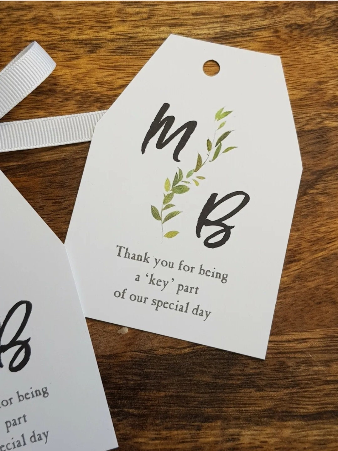 Botanical Wedding Favors: Key Bottle Opener with Personalised Tag and ribbon