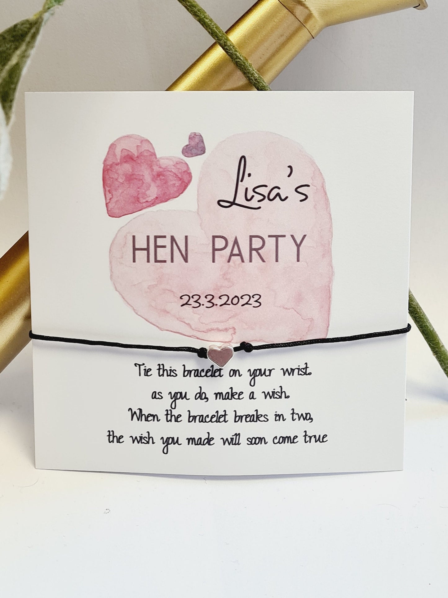 Heart Personalised Hen Party Wish Bracelets - Goodie Bag Filler - Hen Weekend, Hen Do, Girls Weekend - Pink Heart - Bride to Be-PH76