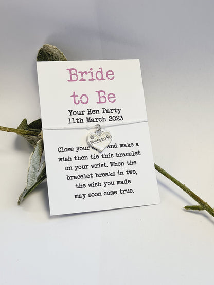 Hen Party Wish Bracelets - Personalised  - Goodie Bag Filler - Hen Weekend, Hen Do, Girls Weekend - Bride to Be - Simple- Elegant - P9