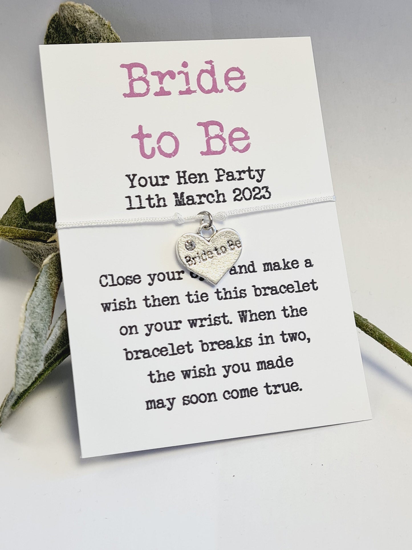Hen Party Wish Bracelets - Personalised  - Goodie Bag Filler - Hen Weekend, Hen Do, Girls Weekend - Bride to Be - Simple- Elegant - P9