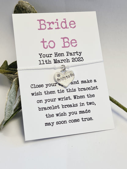 Hen Party Wish Bracelets - Personalised  - Goodie Bag Filler - Hen Weekend, Hen Do, Girls Weekend - Bride to Be - Simple- Elegant - P9