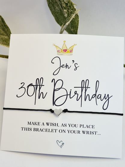 Personalised Birthday Wish Bracelet: Crown Design - Charm Party Favour - Any Age - Guest Gift