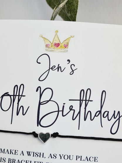 Personalised Birthday Wish Bracelet: Crown Design - Charm Party Favour - Any Age - Guest Gift