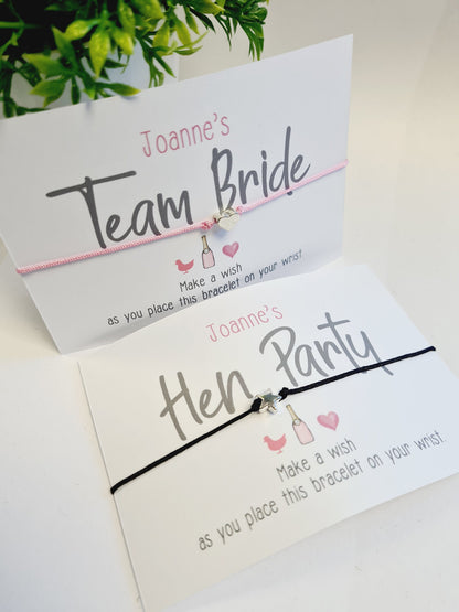 Pretty Hen Party Wish Bracelets - Personalised  - Goodie Bag Filler - Hen Weekend, Hen Do, Girls Weekend - Bride to Be - HCH9