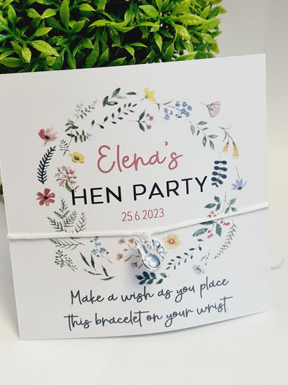 Wildflower Wreath Hen Party Wish Bracelets - Personalised  - Goodie Bag Filler - Hen Weekend, Hen Do, Girls Weekend - WF555