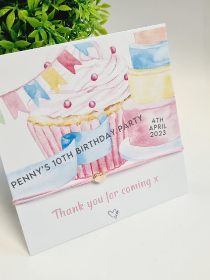 Thank you for coming to my party wish string charm bracelet - Party bag Goodie filler - Personalised -Birthday Cake Design - BDC7