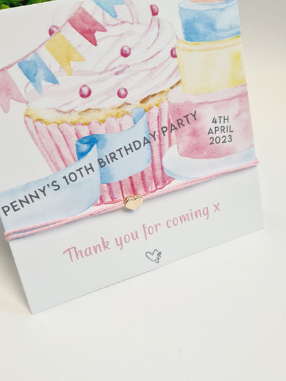 Thank you for coming to my party wish string charm bracelet - Party bag Goodie filler - Personalised -Birthday Cake Design - BDC7