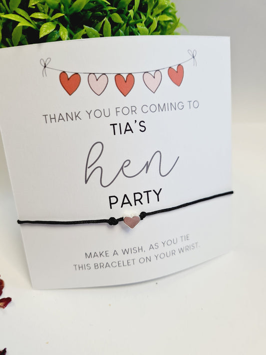 String of hearts Hen Party Wish Bracelets - Personalised  - Goodie Bag Filler - Hen Weekend, Hen Do, Girls Weekend-SH44