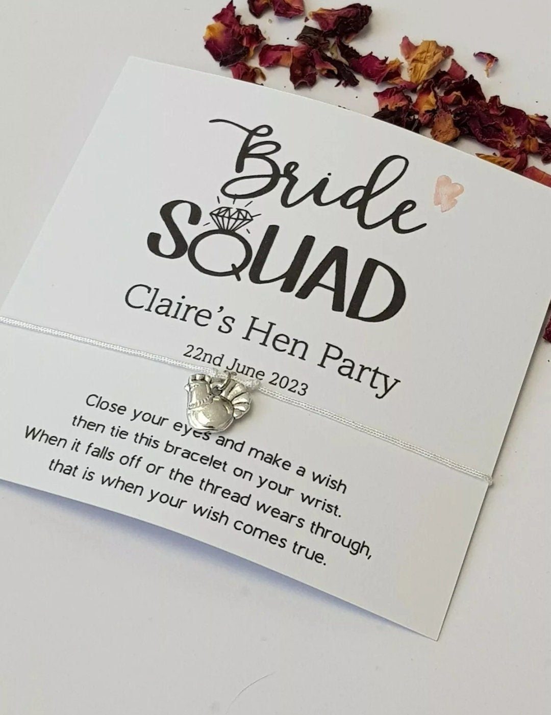 Bride Squad Hen Party Wish Bracelets - Personalised  - Goodie Bag Filler - Hen Weekend, Hen Do, Girls Weekend-pe5