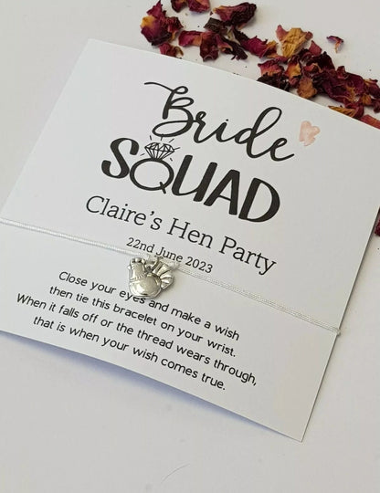 Bride Squad Hen Party Wish Bracelets - Personalised  - Goodie Bag Filler - Hen Weekend, Hen Do, Girls Weekend-pe5