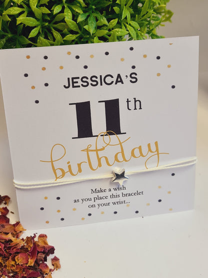 Birthday wish string charm bracelet -Black and Gold -Party bag Goodie filler - Personalised - Any age - Birthday Weekend - Celebration- BG66