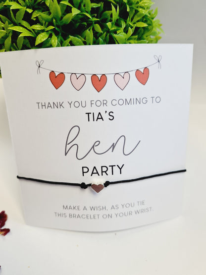 String of hearts Hen Party Wish Bracelets - Personalised  - Goodie Bag Filler - Hen Weekend, Hen Do, Girls Weekend-SH44