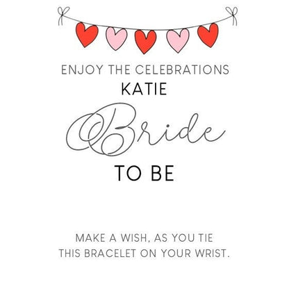 String of hearts Hen Party Wish Bracelets - Personalised  - Goodie Bag Filler - Hen Weekend, Hen Do, Girls Weekend-SH44