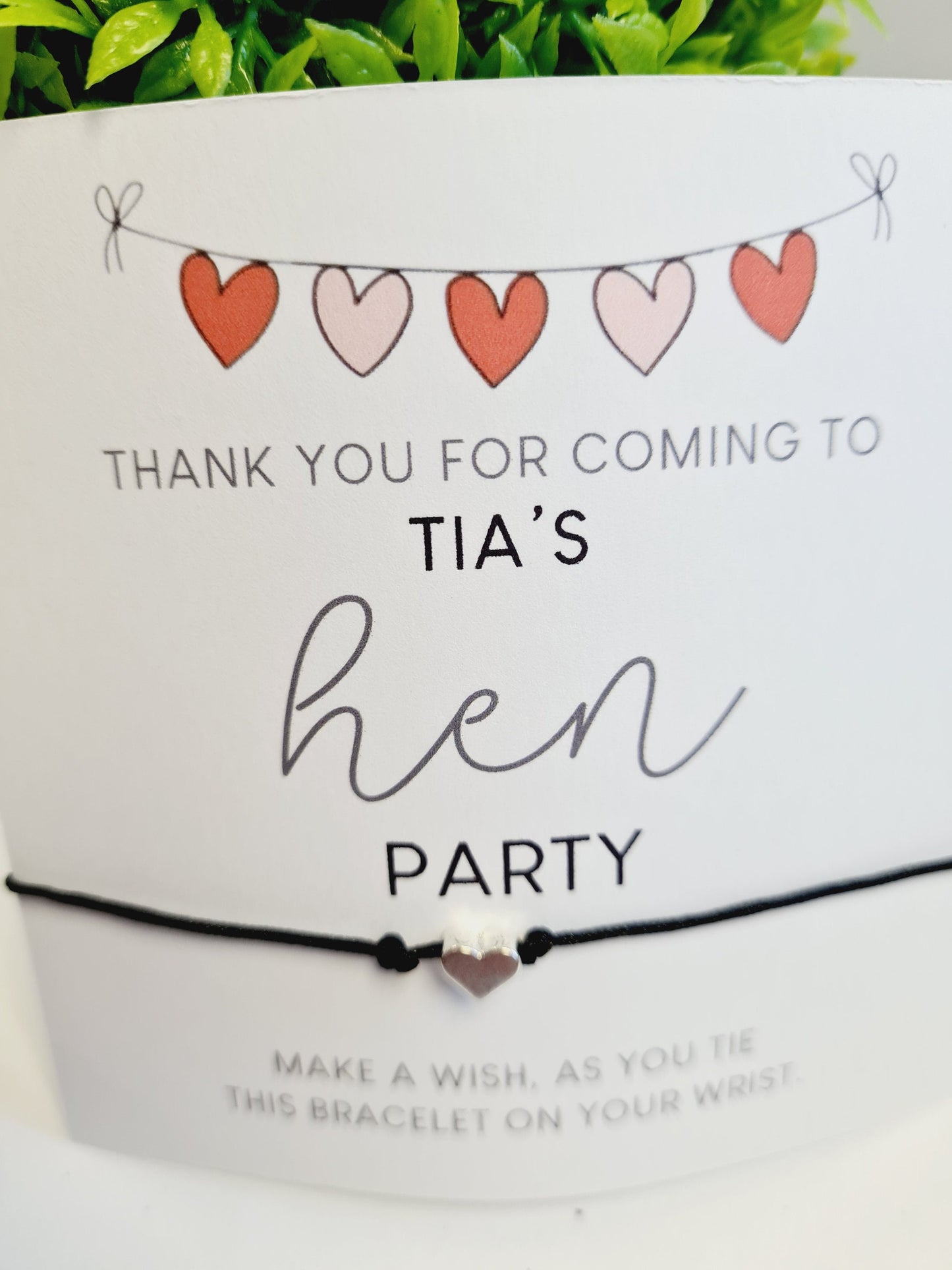 String of hearts Hen Party Wish Bracelets - Personalised  - Goodie Bag Filler - Hen Weekend, Hen Do, Girls Weekend-SH44