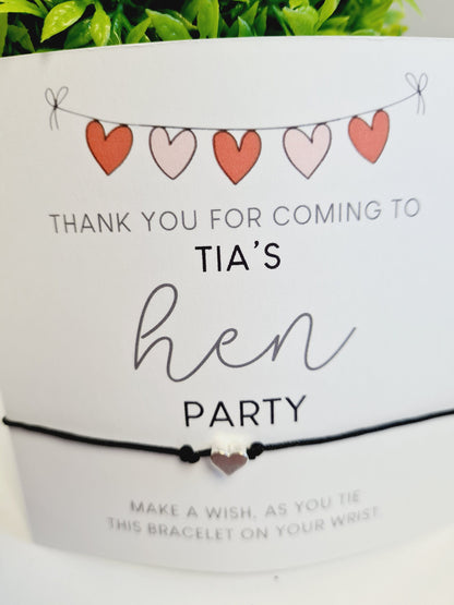 String of hearts Hen Party Wish Bracelets - Personalised  - Goodie Bag Filler - Hen Weekend, Hen Do, Girls Weekend-SH44