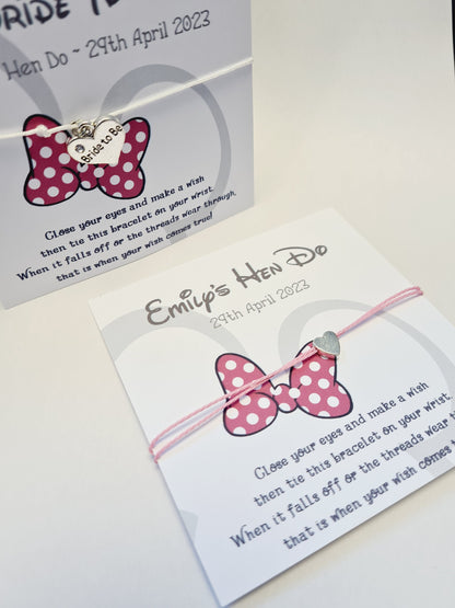 Minnie Mouse - Wish Bracelet - Disney Hen Party Wish Bracelet: Personalised Goodie Bag Filler