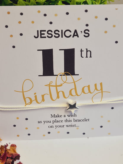 Birthday wish string charm bracelet -Black and Gold -Party bag Goodie filler - Personalised - Any age - Birthday Weekend - Celebration- BG66