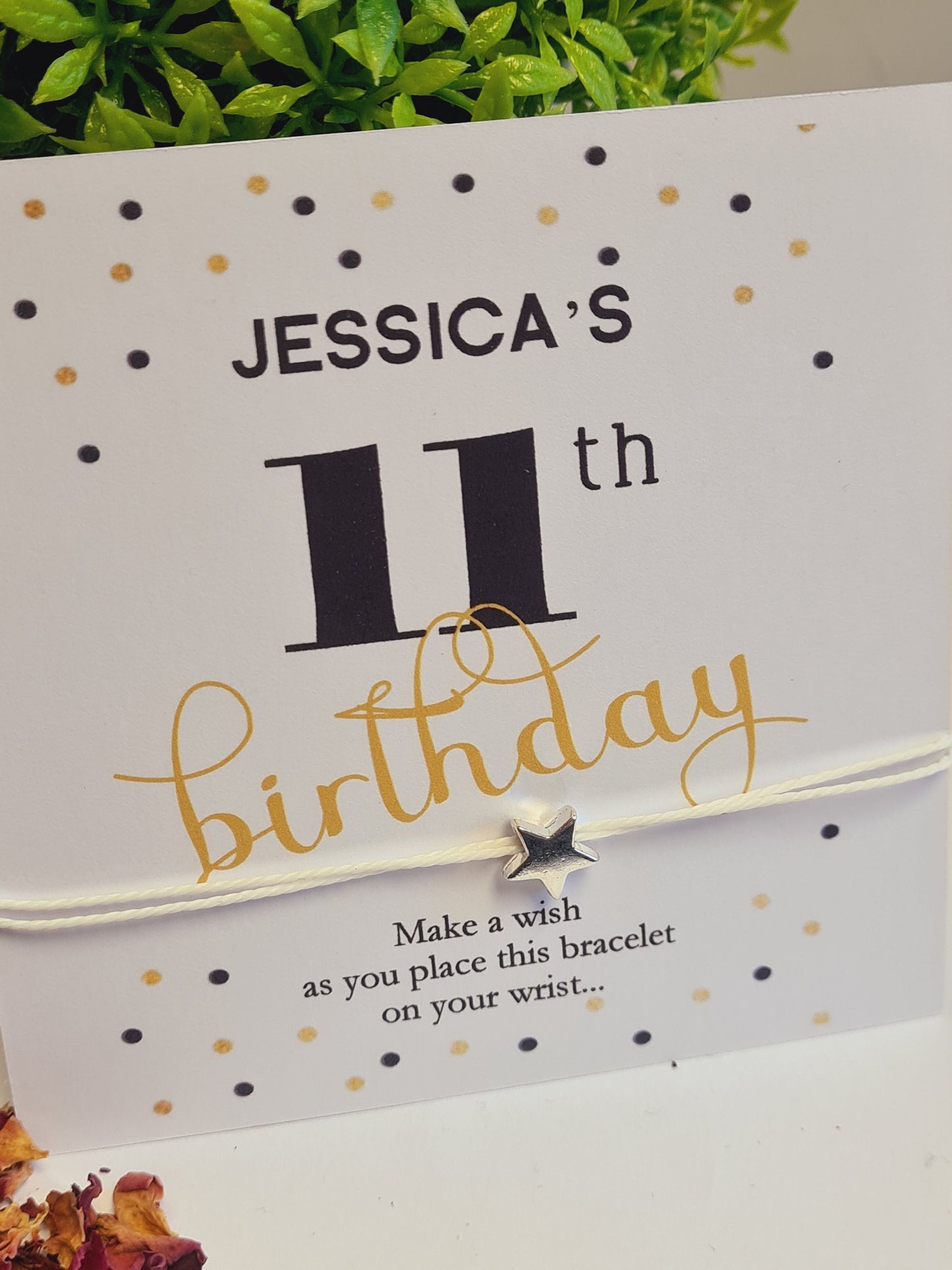 Birthday wish string charm bracelet -Black and Gold -Party bag Goodie filler - Personalised - Any age - Birthday Weekend - Celebration- BG66