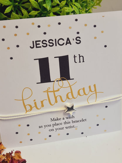 Birthday wish string charm bracelet -Black and Gold -Party bag Goodie filler - Personalised - Any age - Birthday Weekend - Celebration- BG66