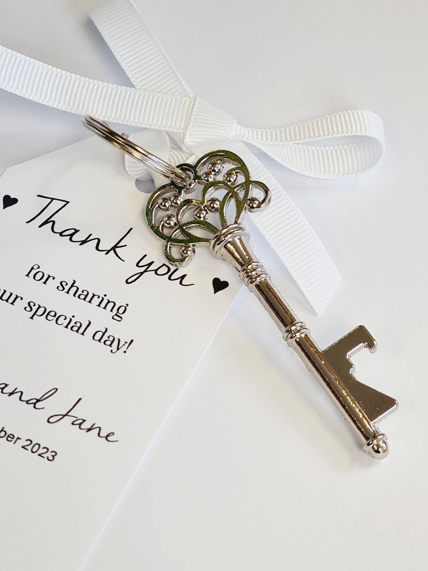 Personalized Wedding Favor Key Bottle Opener with Thank You Tag