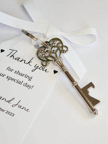 Personalized Wedding Favor Key Bottle Opener with Thank You Tag
