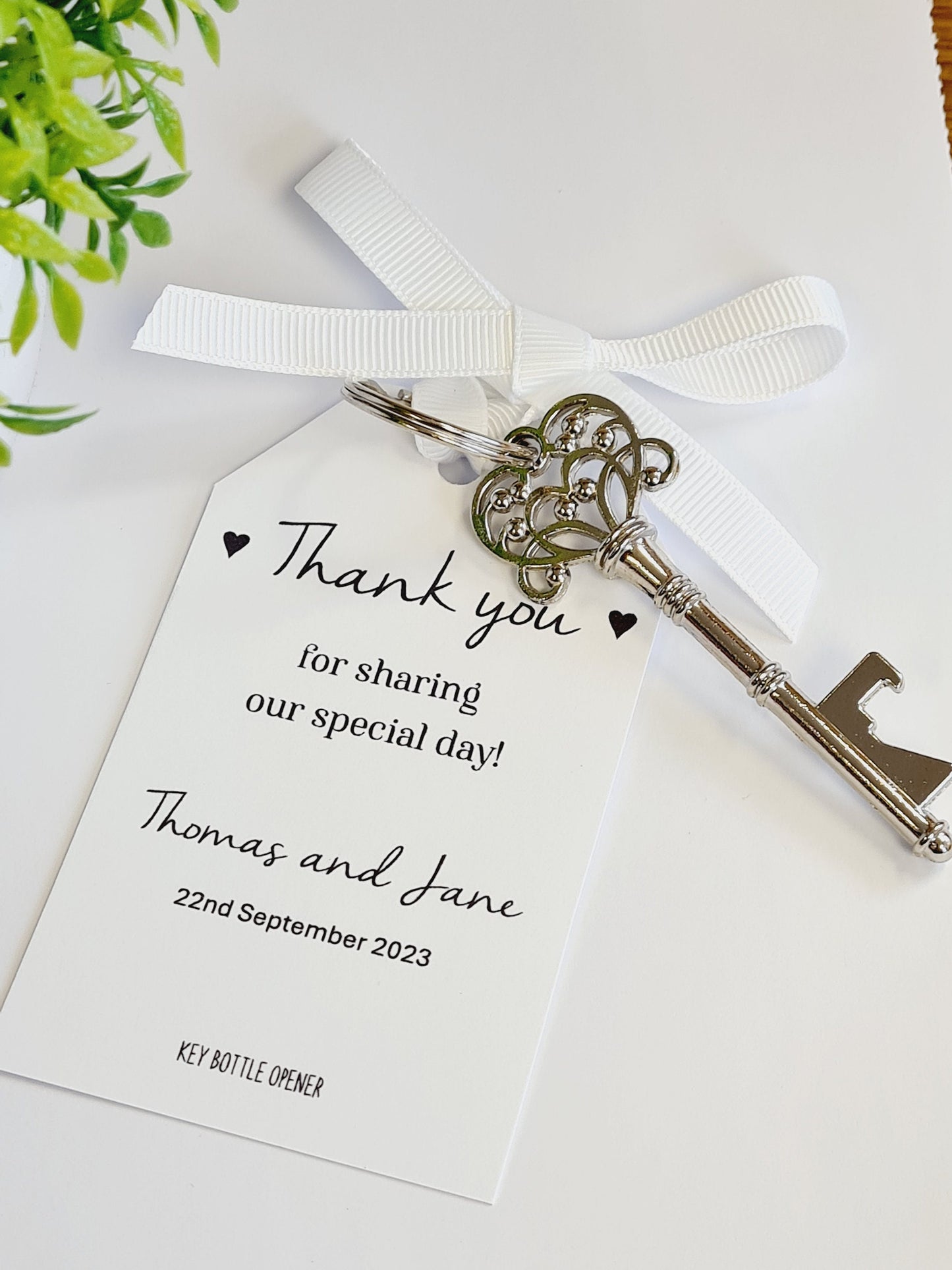 Personalized Wedding Favor Key Bottle Opener with Thank You Tag
