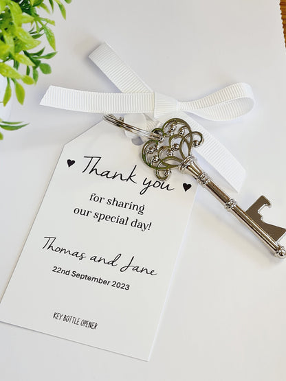 Personalized Wedding Favor Key Bottle Opener with Thank You Tag