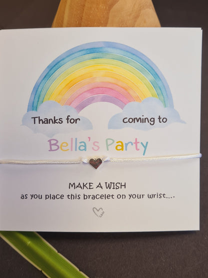 Personalised Rainbow Birthday wish string charm bracelet - Party bag Goodie filler - Personalised - celebration- RW3