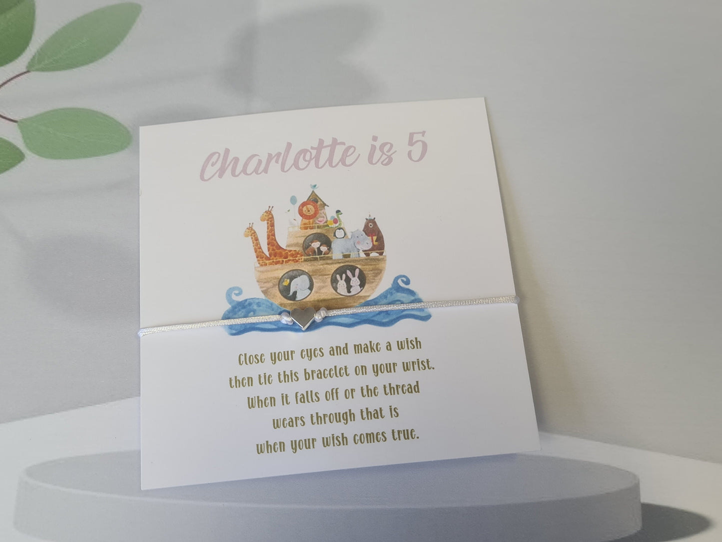 Noah's Ark Animals - wish string charm bracelet - Party bag filler - Personalised - Any age - Batmitzvah - Christening - Party -Birthday JA6