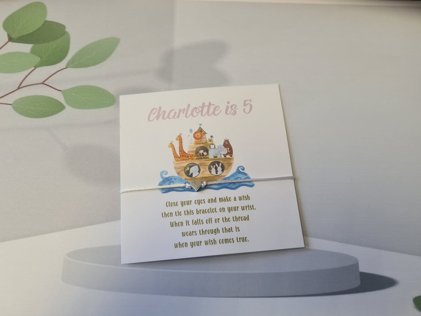 Noah's Ark Animals - wish string charm bracelet - Party bag filler - Personalised - Any age - Batmitzvah - Christening - Party -Birthday JA6