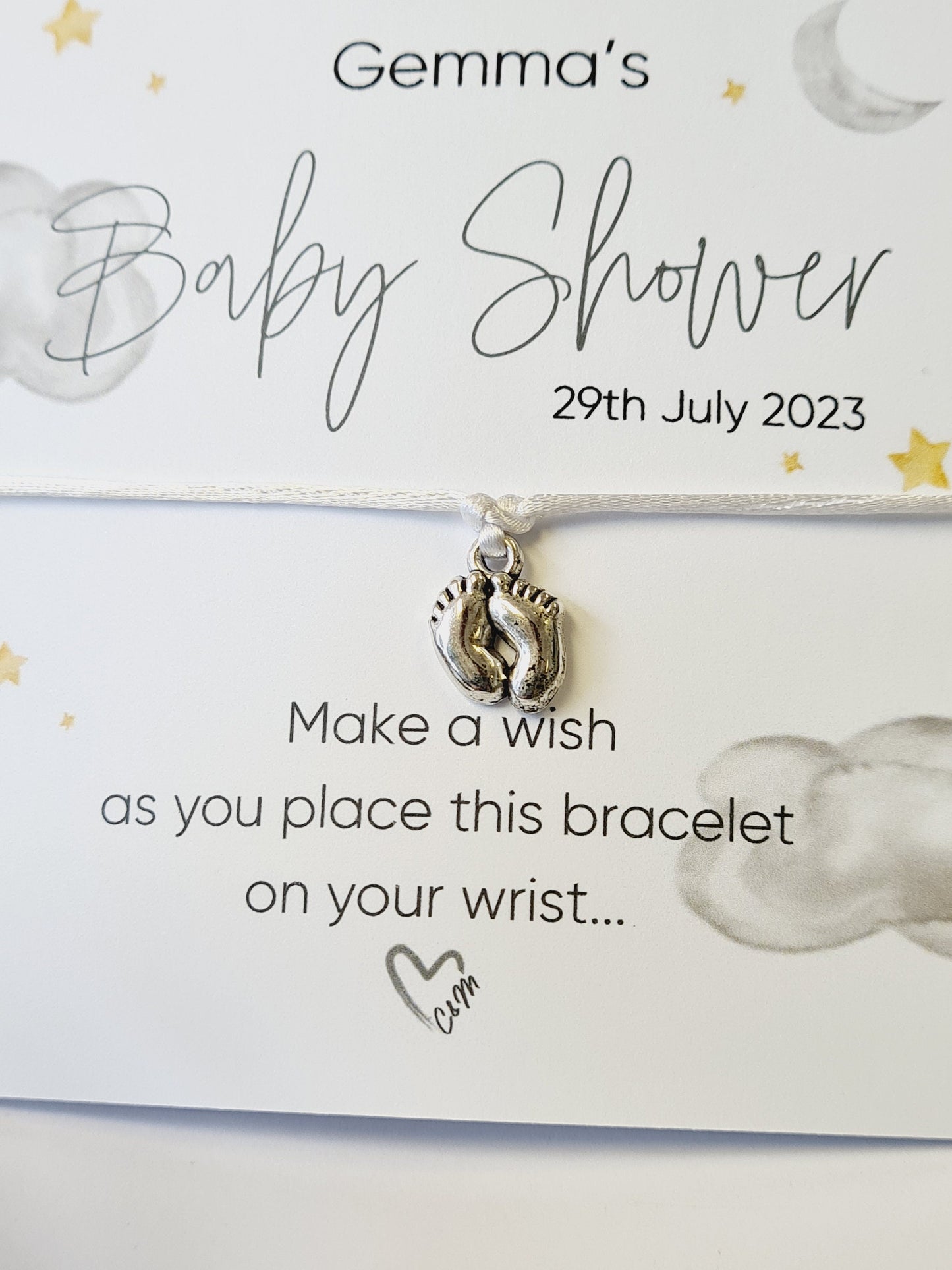Fluffy Clouds Baby Shower Wish Bracelet | Gender Neutral Party Favour | Personalised Baby Shower Keepsake