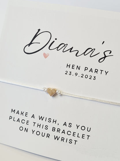 Hen Party Wish Bracelet, Bachelorette Party Gift, Friendship Bracelet, Bridesmaid Keepsake, Bridal Shower Jewellery -CA2
