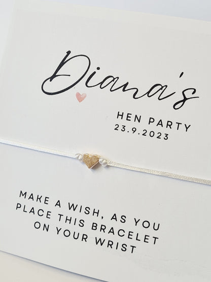 Hen Party Wish Bracelet, Bachelorette Party Gift, Friendship Bracelet, Bridesmaid Keepsake, Bridal Shower Jewellery -CA2