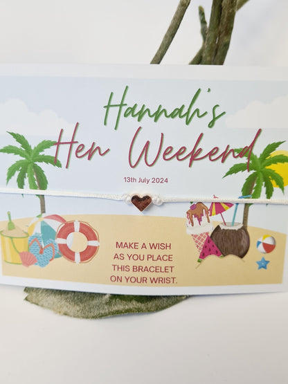 Hen Party Beach Wish Bracelets - Personalised  - Goodie Bag Filler - Hen Weekend, Hen Do, Girls Weekend - Bride to Be - CA8