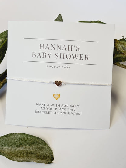 Personalised Baby Shower Wish Bracelet: Heart Charm String, Mummy To Be Gift - Gender Neutral