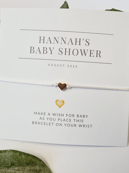 Personalised Baby Shower Wish Bracelet: Heart Charm String, Mummy To Be Gift - Gender Neutral