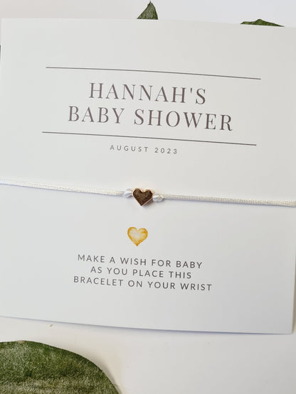 Personalised Baby Shower Wish Bracelet: Heart Charm String, Mummy To Be Gift - Gender Neutral