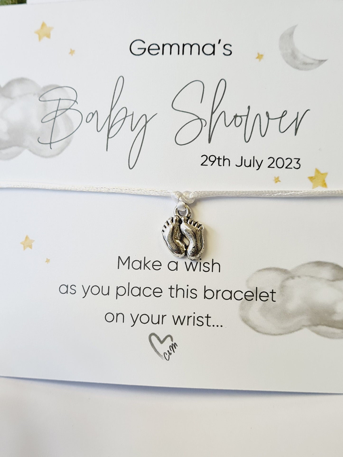Fluffy Clouds Baby Shower Wish Bracelet | Gender Neutral Party Favour | Personalised Baby Shower Keepsake