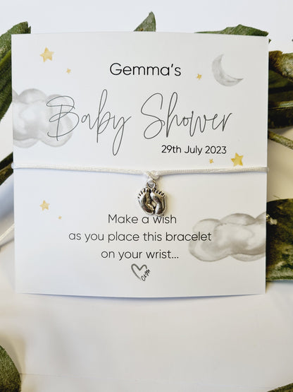 Fluffy Clouds Baby Shower Wish Bracelet | Gender Neutral Party Favour | Personalised Baby Shower Keepsake