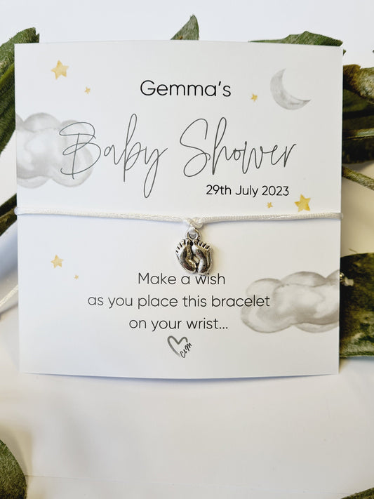 Fluffy Clouds Baby Shower Wish Bracelet | Gender Neutral Party Favour | Personalised Baby Shower Keepsake