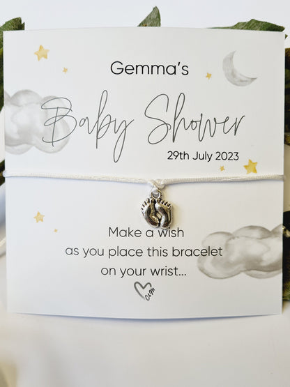 Fluffy Clouds Baby Shower Wish Bracelet | Gender Neutral Party Favour | Personalised Baby Shower Keepsake