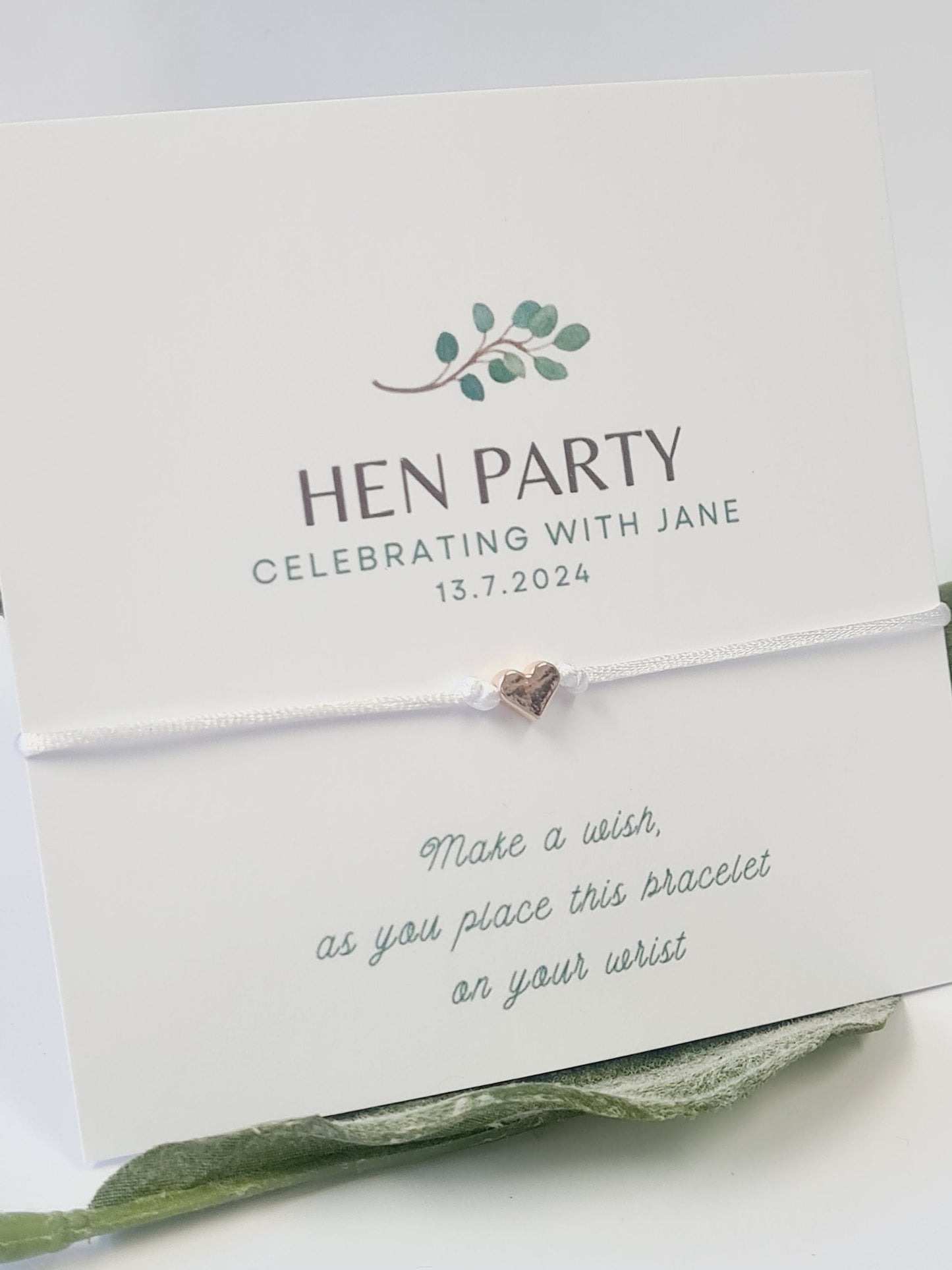 Eucalyptus Leaf Hen Party Wish Bracelets - Personalised  - Goodie Bag Filler - Hen Weekend, Hen Do, Girls Weekend-CV
