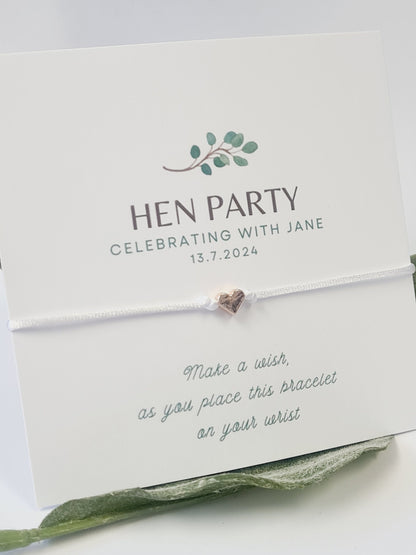 Eucalyptus Leaf Hen Party Wish Bracelets - Personalised  - Goodie Bag Filler - Hen Weekend, Hen Do, Girls Weekend-CV