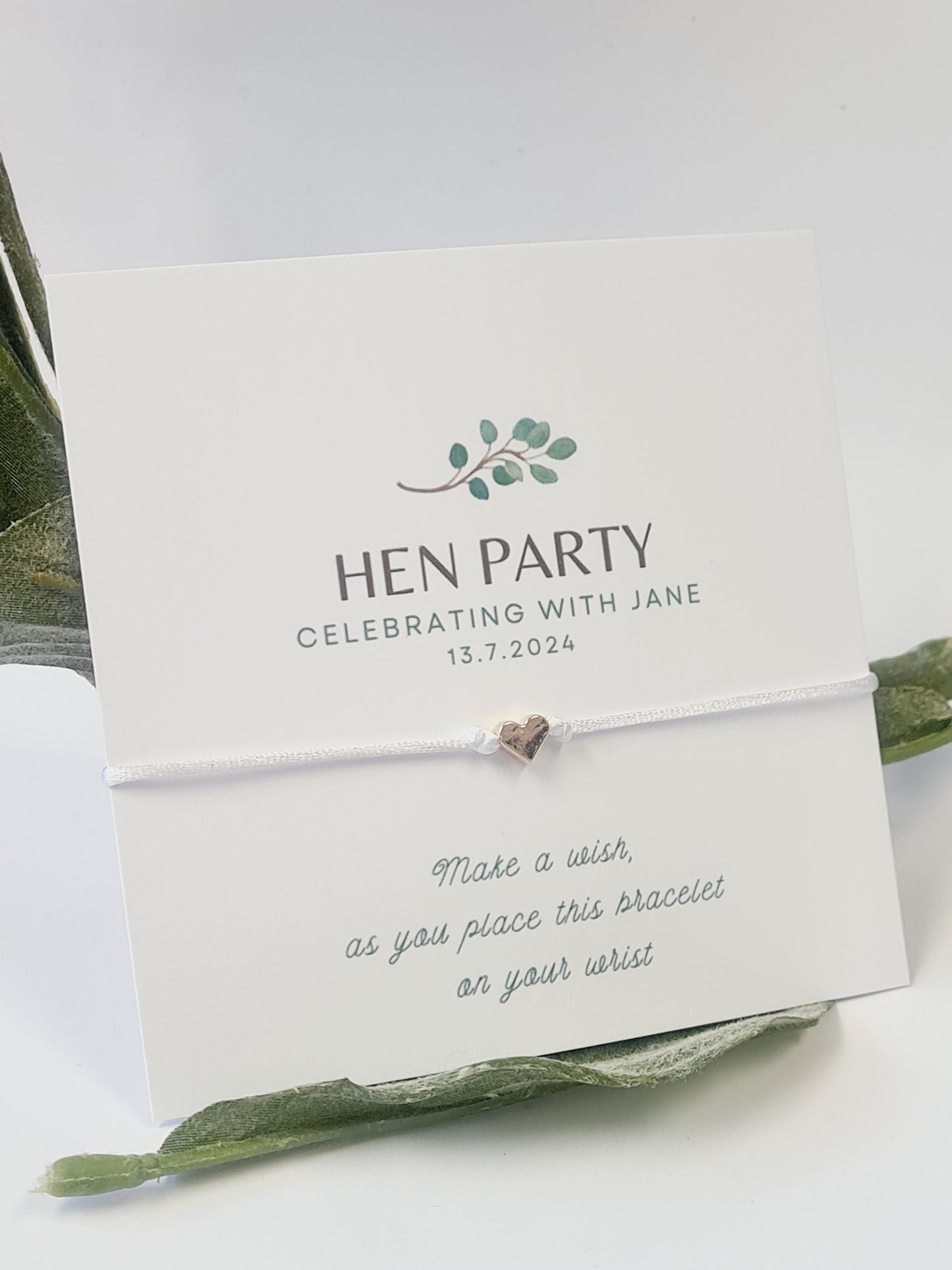 Eucalyptus Leaf Hen Party Wish Bracelets - Personalised  - Goodie Bag Filler - Hen Weekend, Hen Do, Girls Weekend-CV